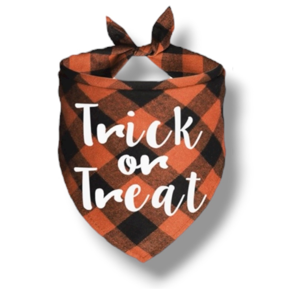 BUNDLE OF 2 Halloween Dog Bandanas - Orange and Black Plaid